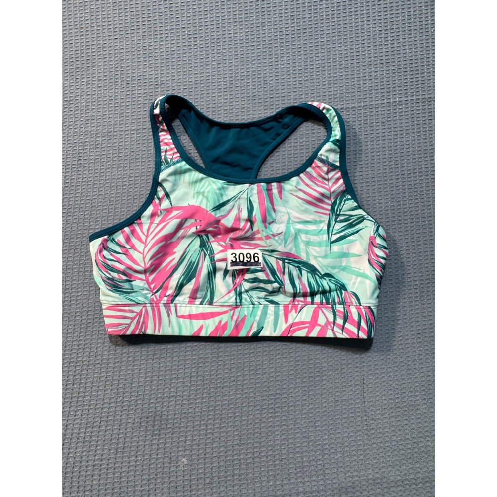 Coolibar Tropical Palm Print Sports Bra Womens Small Teal Pink